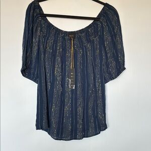 W5 Anthropologie Navy and Gold Striped Blouse